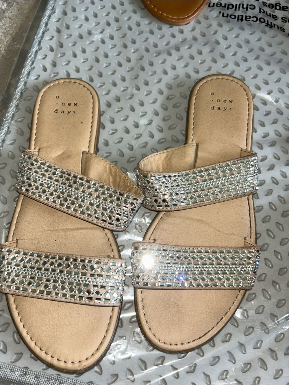 a new day Nude Slide Sandals with Sparkling Crystal Straps